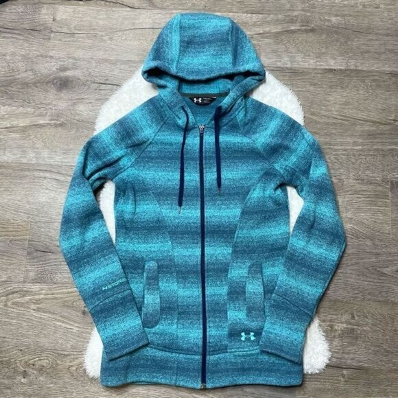 Under Armour Storm Full Zip Hoodie Size Small Long Teal Fleece Sweater - Picture 1 of 5